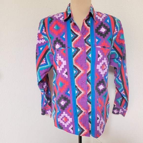 Vintage Wrangler Frontier Series Purple Southwest Print Shirt - Picture 1 of 5